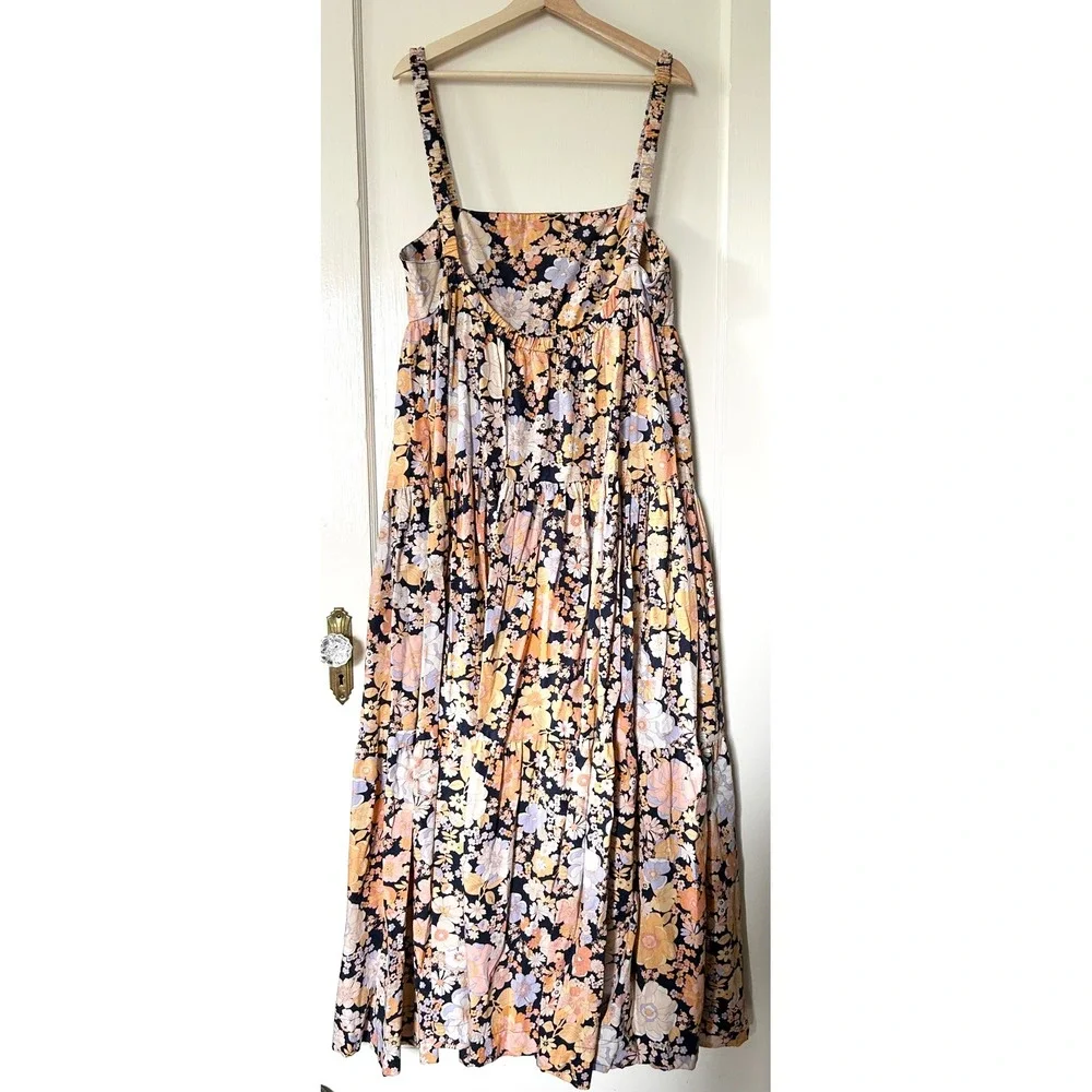 Free People Park Slope Floral Cotton Maxi Dress Navy Combo M Summer Vacation
